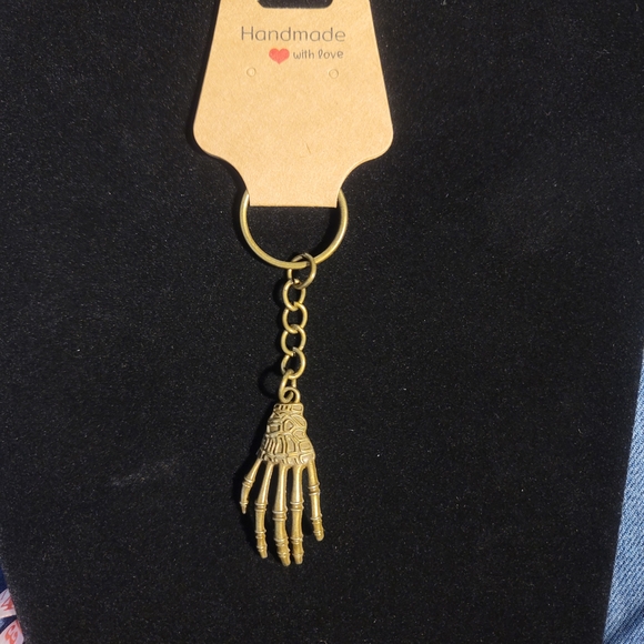 Source Unknown Accessories - Brass Alloy Skeleton Hand Keychain, 3.5" Long,  1.5" Pendant